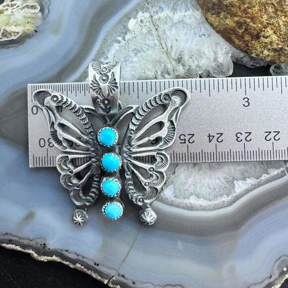 Eva & Linberg Billah Sterling Butterfly w/Turquoise Decorated Pendant For Women - Picture 9 of 10